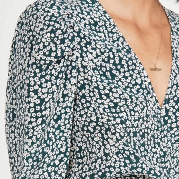 Free People NWT Green Pine Needle Combo Floral Kinsley Wrap Mini Dress - Picture 4 of 11